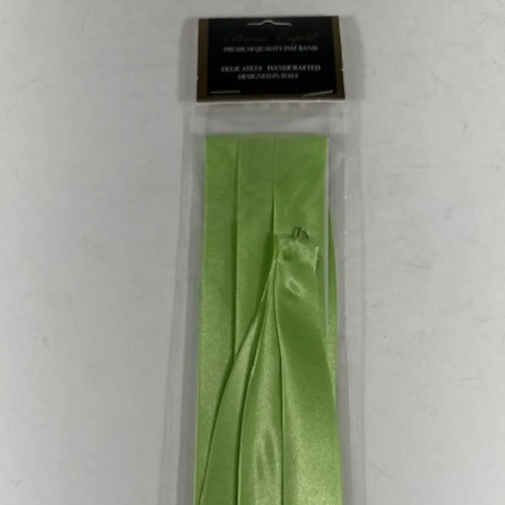 Bruno Capelo Men's Apple Green 3 Pleat Hat Band Premium 2 End Hooks 100% Satin